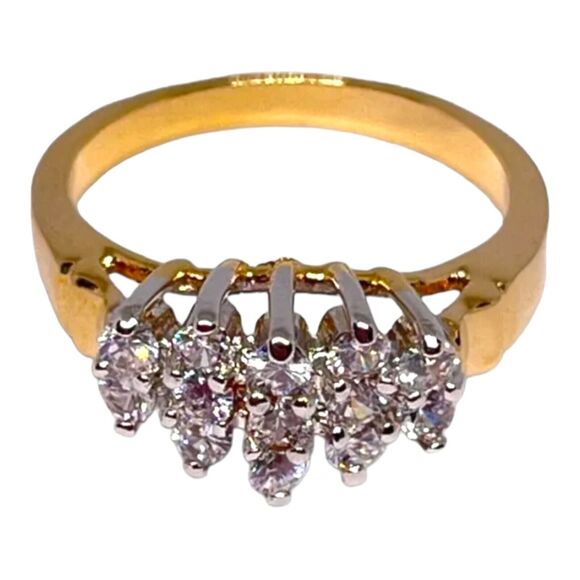 Vintage Ring Size 6 Cubic Zirconia Cluster 14K Gold Plate Mid-Century MCM 14H - Picture 6 of 7